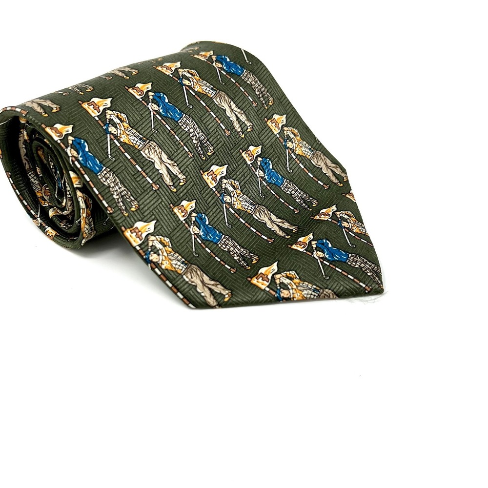 Sky Bend Country Club Tie Green Motif Golfers Men's Necktie